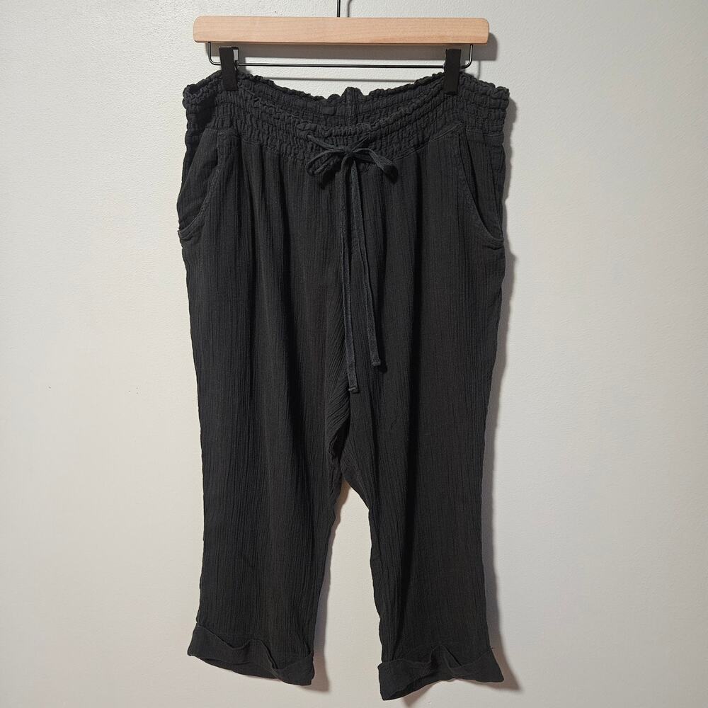 Old Navy Pants Womens XL‎ Black Crinkle Cotton Cropped Drawstring Waist Pockets